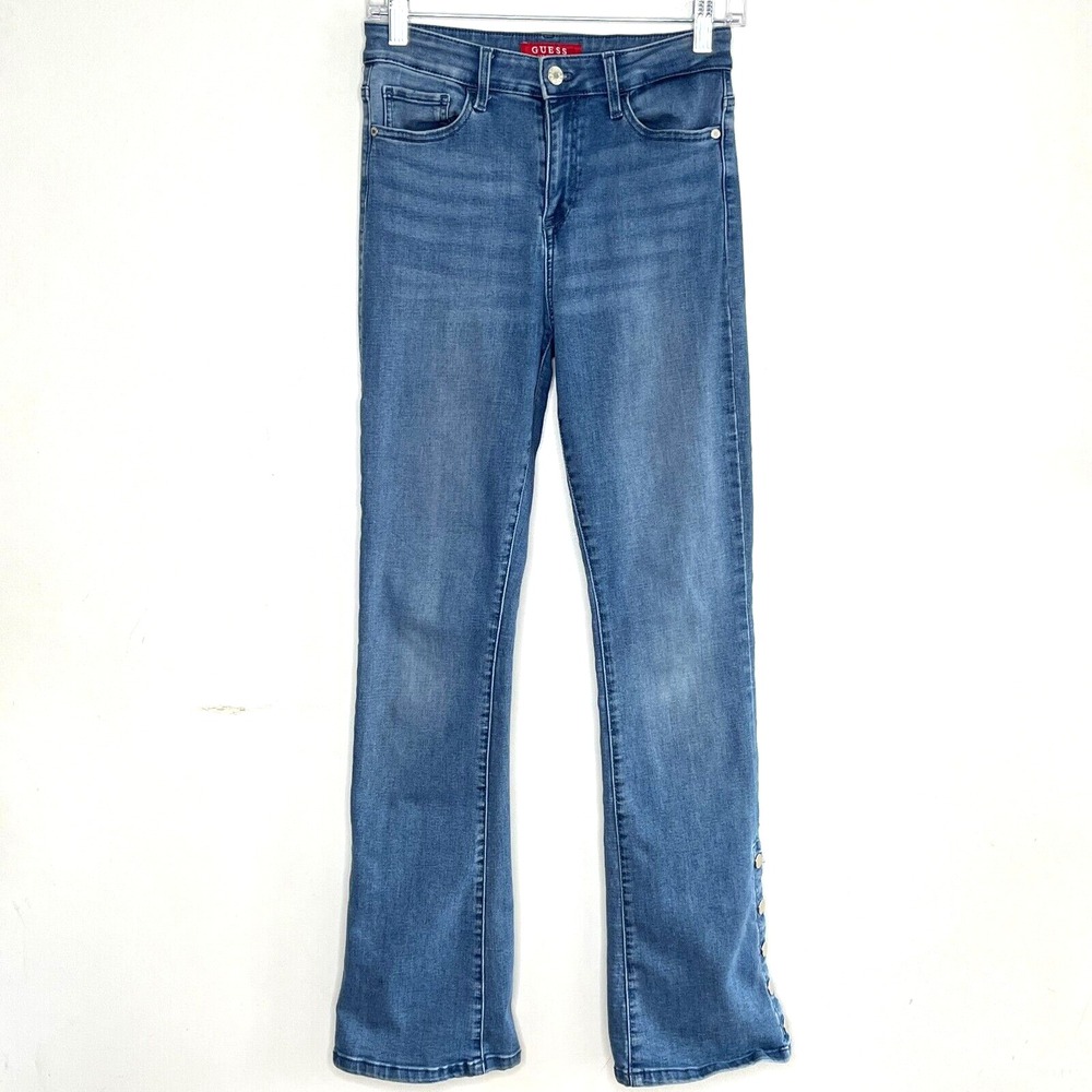 GUESS Flared Jeans Mid-Rise Blue Size 27 Ankle Snaps Closure Bohemian Hippie
